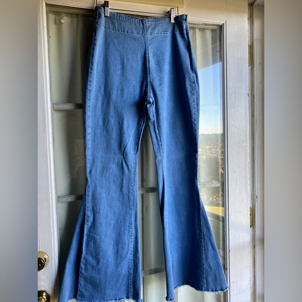 SHEIN High Waisted Raw Hem Flare Leg Jeans